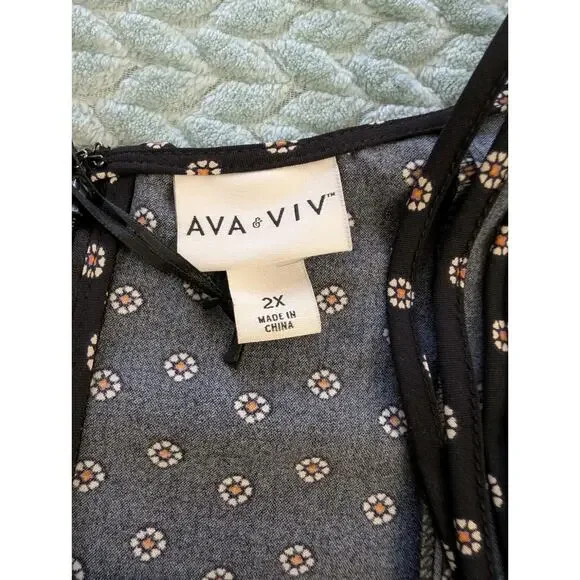 Ava & Viv Mermaid Hem Maxi Dress Size 2X Black Micro Floral Slip Sundress - Picture 7 of 12